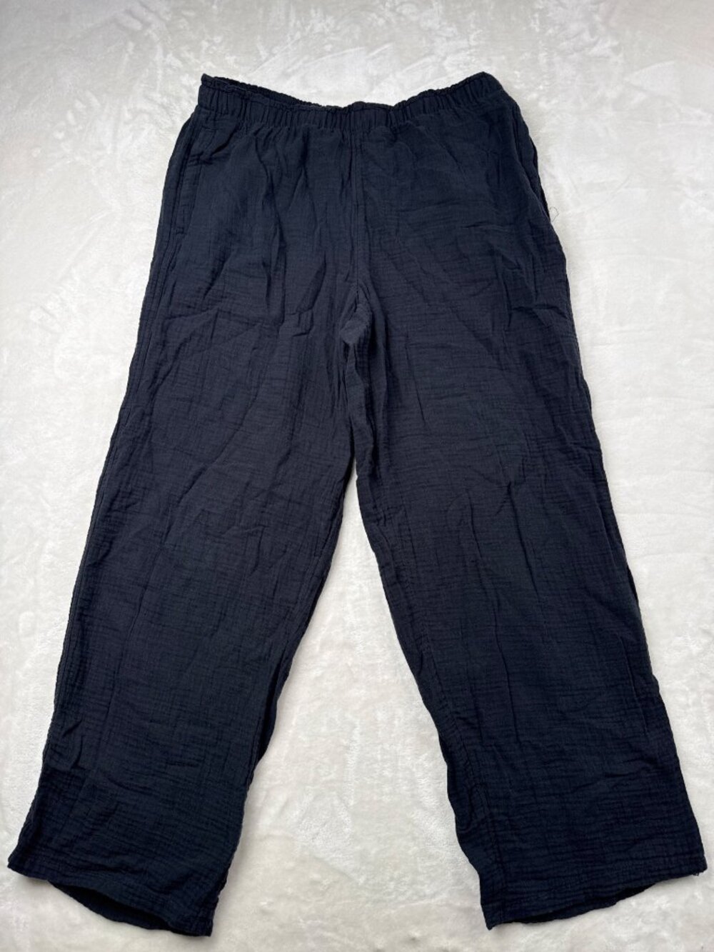 Coldwater Creek Womens Black Gauze Elastic Waist Pants M Lightweight Relaxed Fit